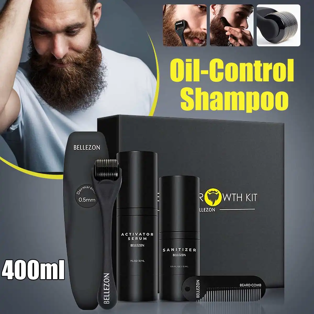 

4pcs/set Completed Beard Care Kit for Men Beard Thickening and Healthy Beard Grooming Set Facial Hair Growth Oil for Husband Dad