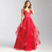 new years eve modern fashion slip backless red v neck ball gowns for evening formal party wedding robes sexy tiered prom vestido