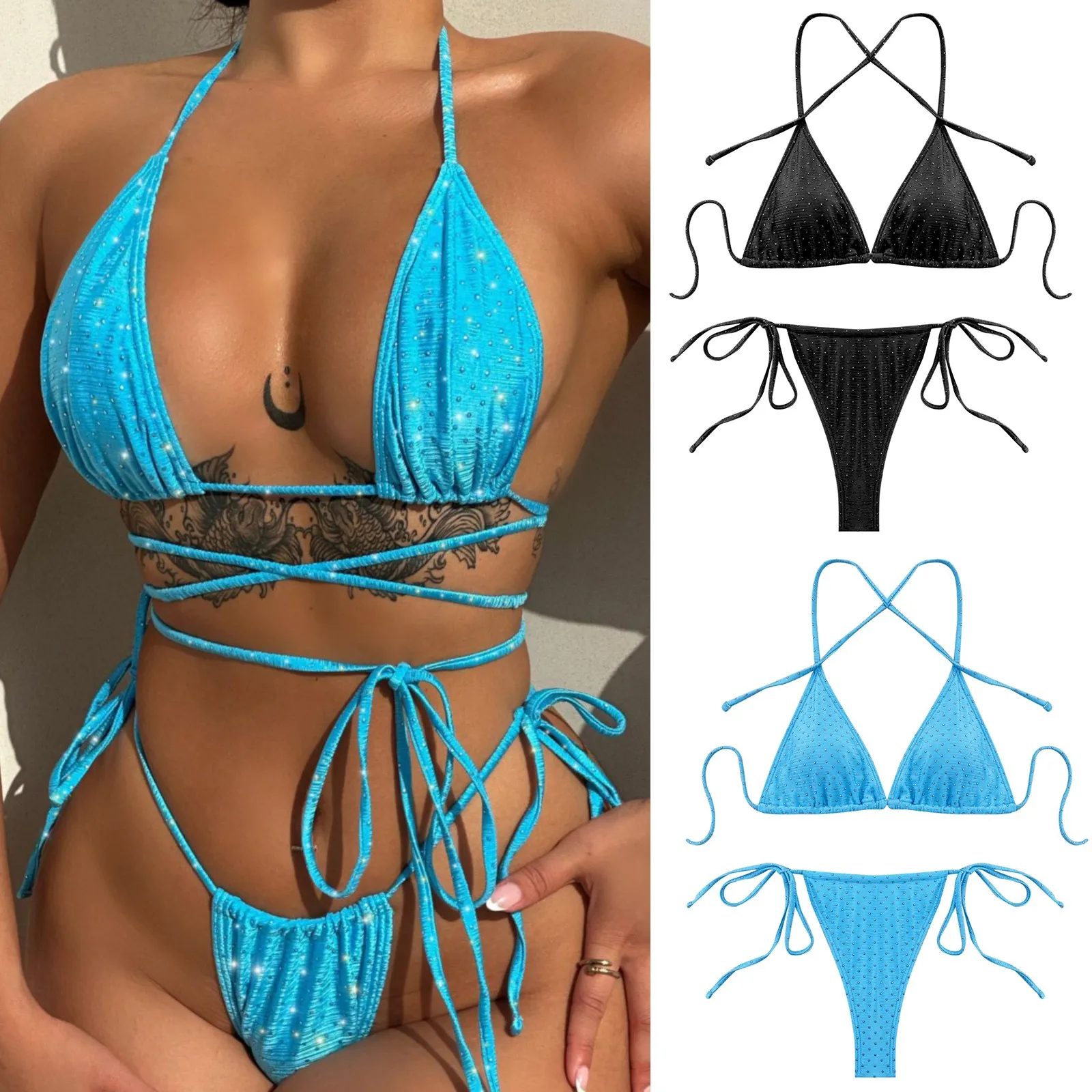 

Купальник-бикини женский из двух предметов, пикантный треугольный купальник с треугольными лямками и высокой талией, летняя пляжная одежда