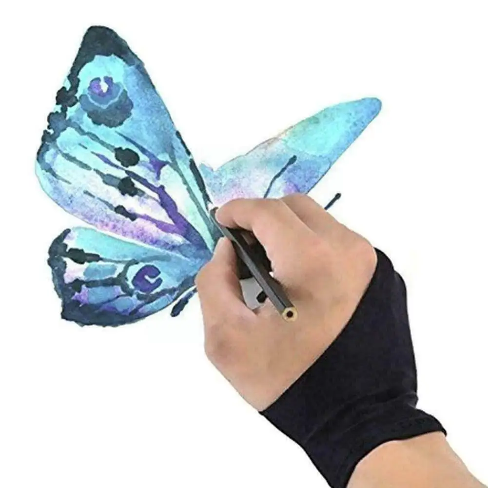 

Black Glove With Two Fingers Anti-fouling Drawing Painting Artist For Any Graphics Drawing Tablet D5y6