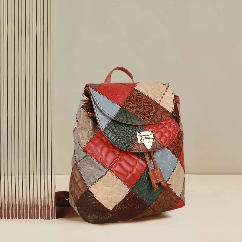 

Women's Backpack Natural Cowhide Women's Designer Travel Patch Girls School Laptop Satchel