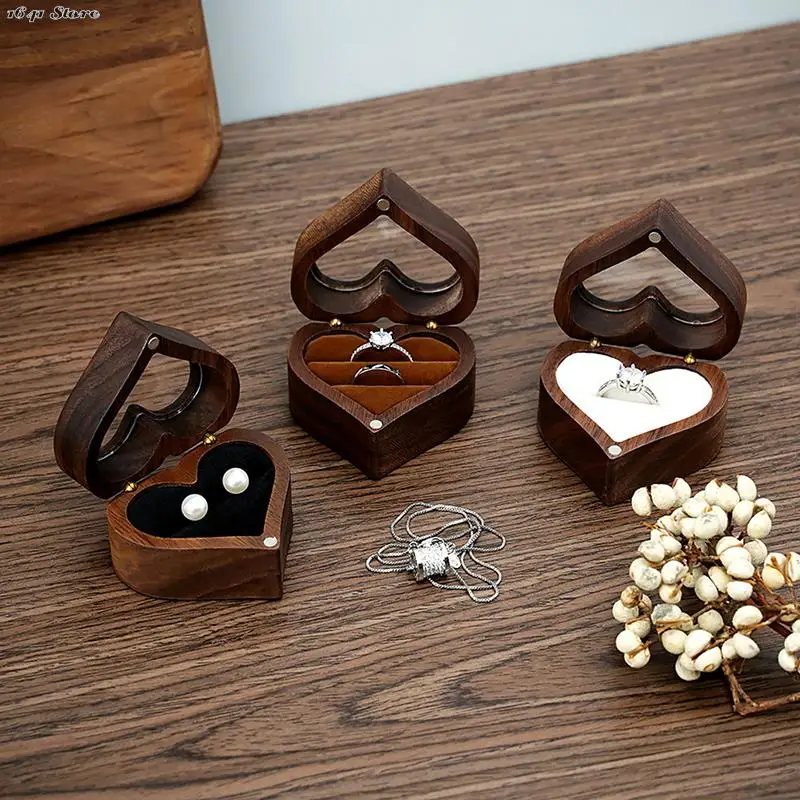 

Heart Shape Storage Box Wood Box Wedding Gift Makeup Cosmetic Earrings Ring Desk Rangement Make Up Wooden Organizer Jewelry Box