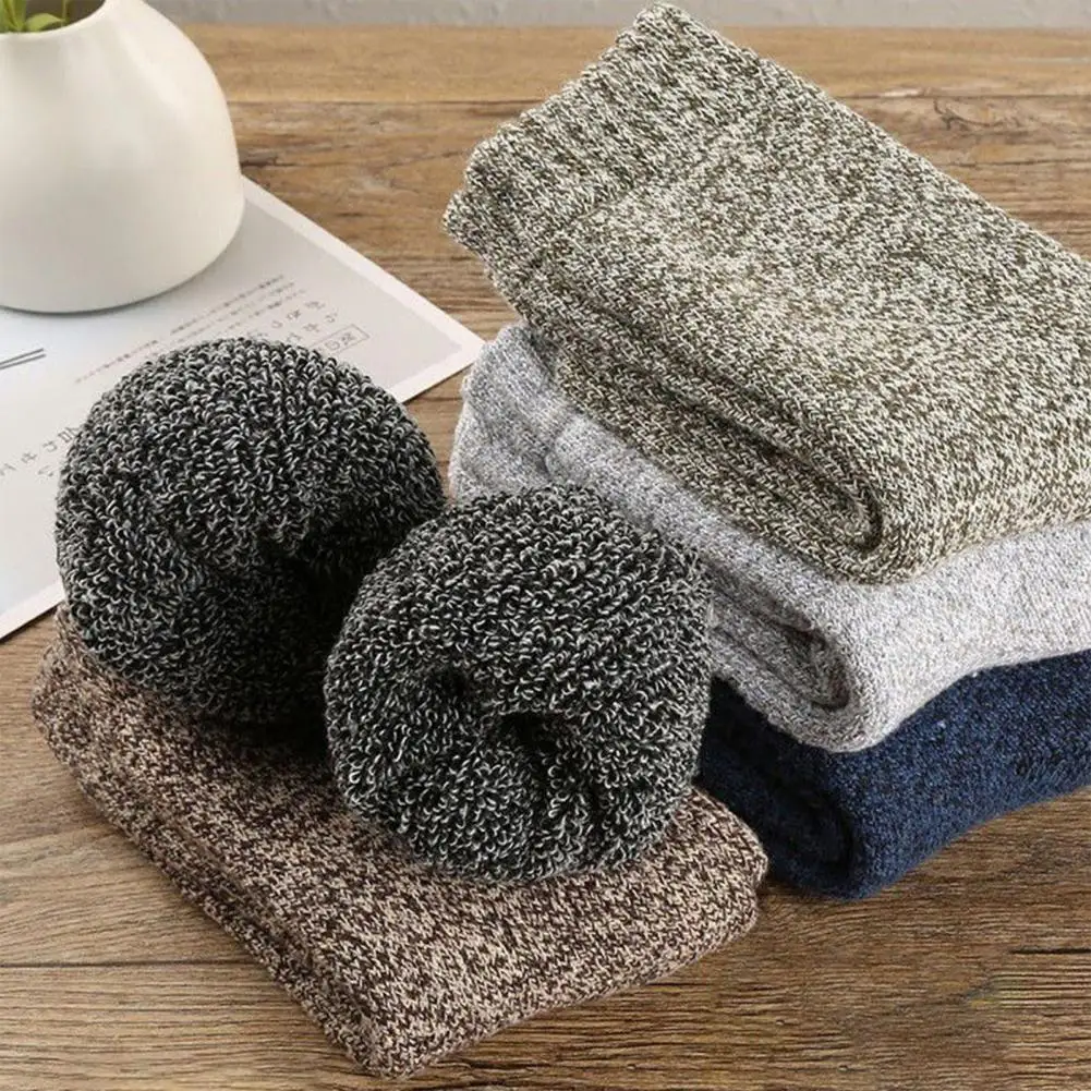 

Versatile Solid Color Socks Men's Winter Socks Thick Plush Ankle Protection Elastic Anti-slip Knitted Mid-tube Homewear Socks