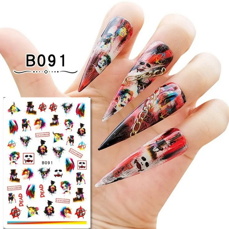 Наклейки для ногтей на Хэллоуин, смешанные, 12 штук, черные, полного покрытия, самоклеящиеся, декорации, дизайнерские аксессуары для ногтей, стикеры для красоты ногтей.