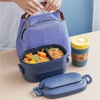 double layer lunch box portable microwaveable bento box student office workers lunch food container separator with tableware