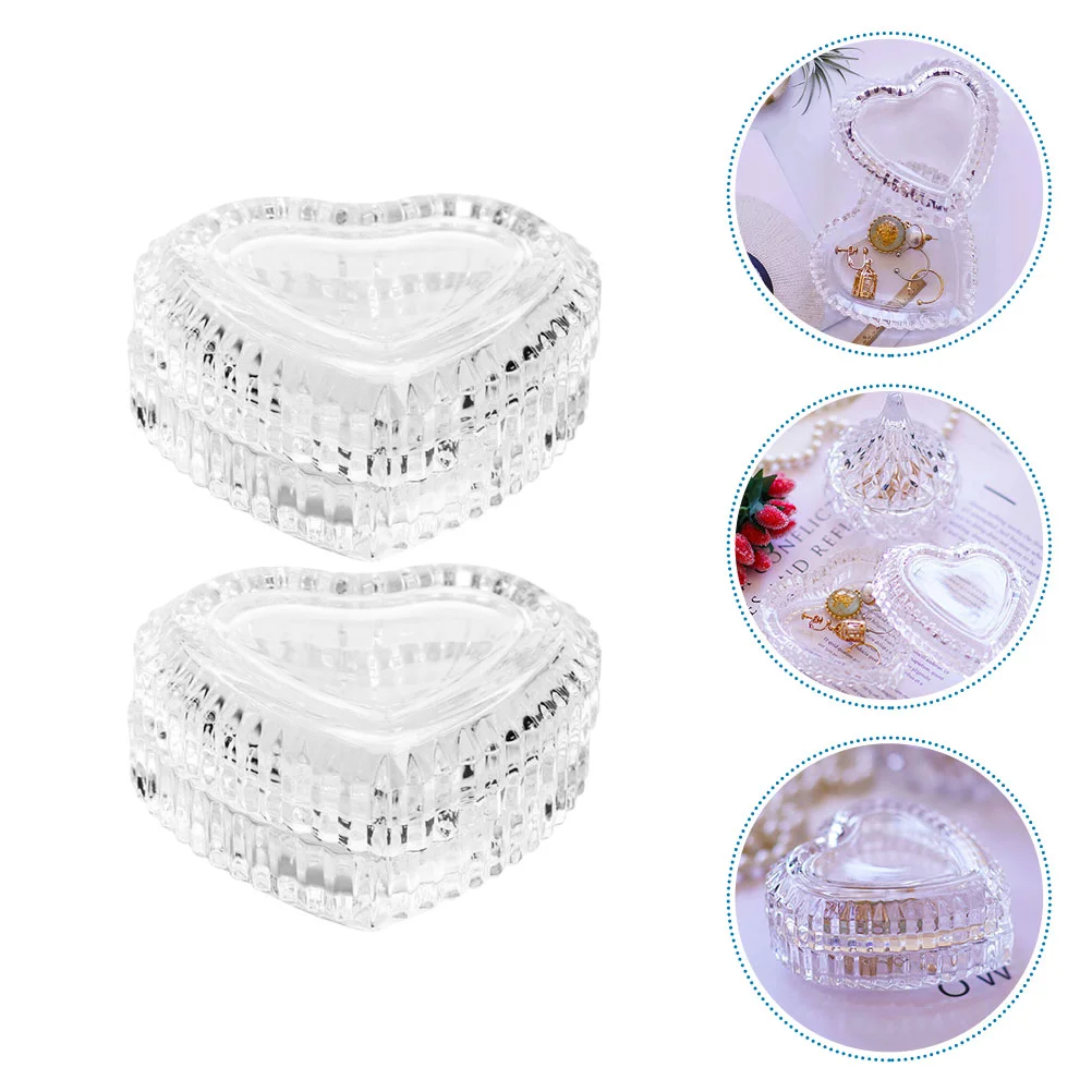 

2pcs Wear-resistant Multi-functional Lasting Sturdy Premium Glass Container With Lid Heart Shaped Box for Home Decor