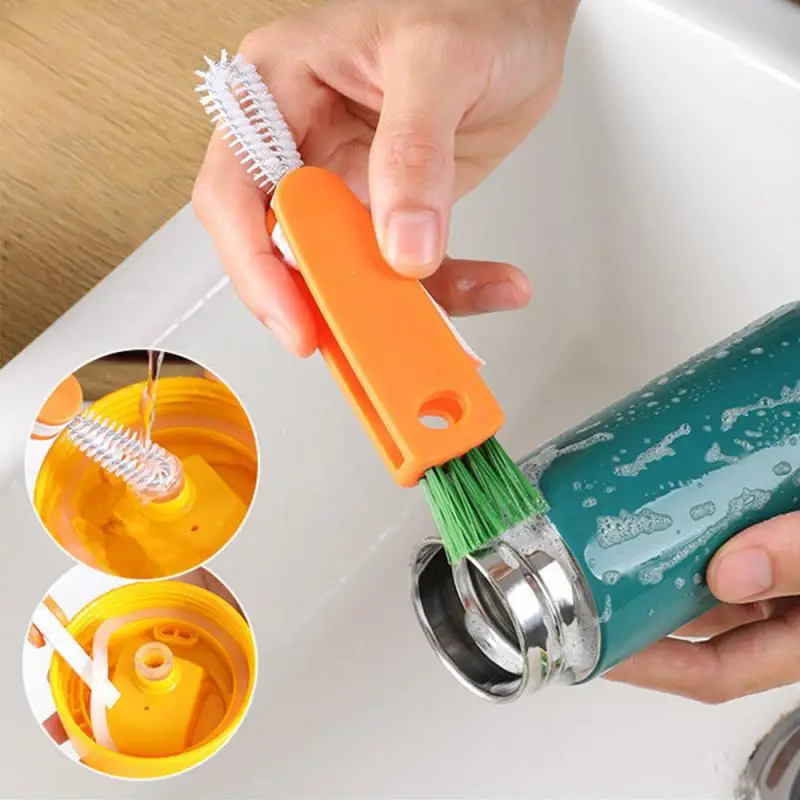 

3 In 1 Cup Lid Cleaning Brush Baby Bottle Nipple Lid Brush Multifunctional Houshold Cleaning Brush for Groove Gap Cleaning Tools