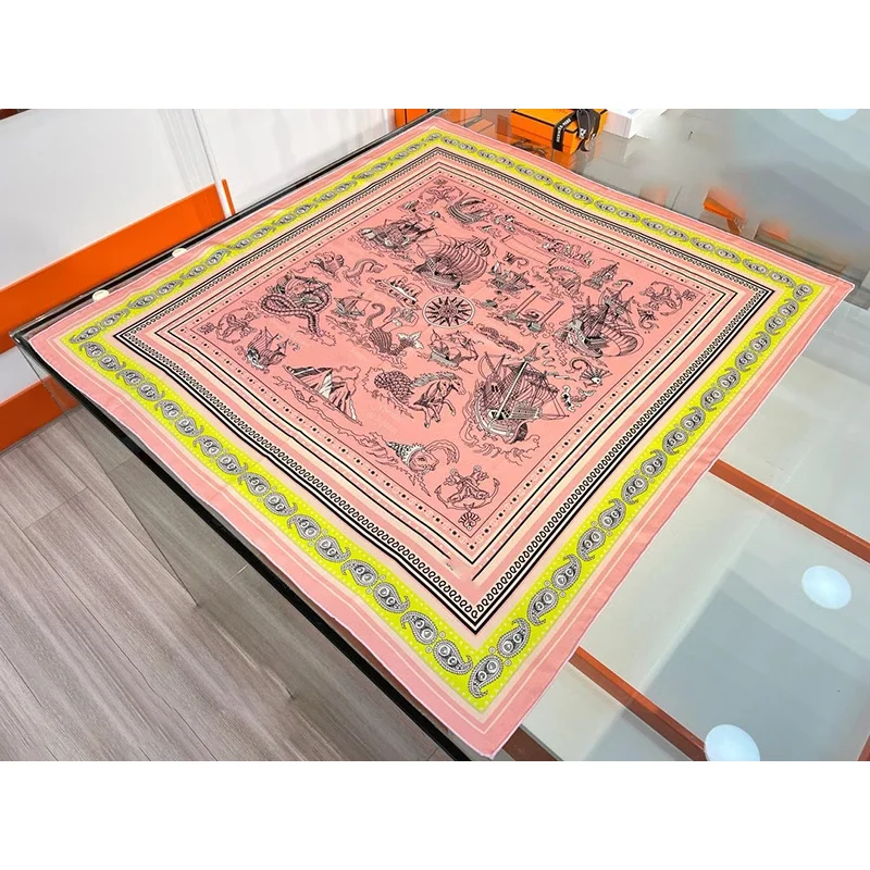 Розовый Шелковый шарф с пейсли-принтом Роскошный дизайнерский хиджаб логотипом