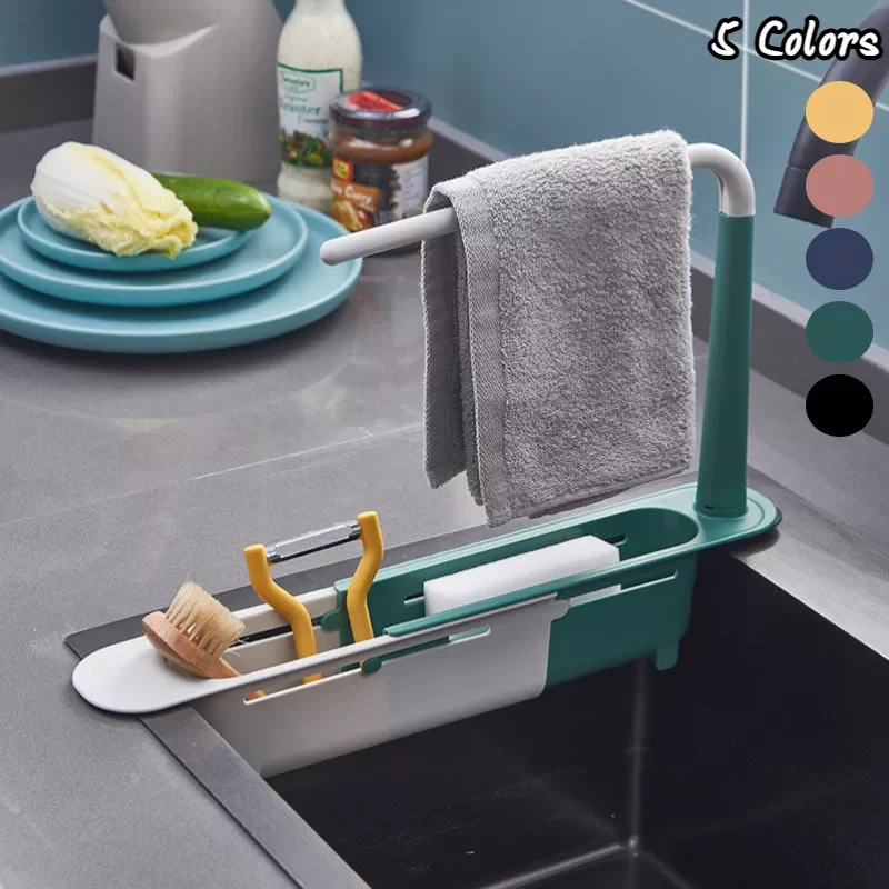 

Kitchen Sinks Organizer Telescopic Sink Shelf Soap Sponge Storage Rack Adjustable Drain Rack Storage Basket Kitchen Accessories