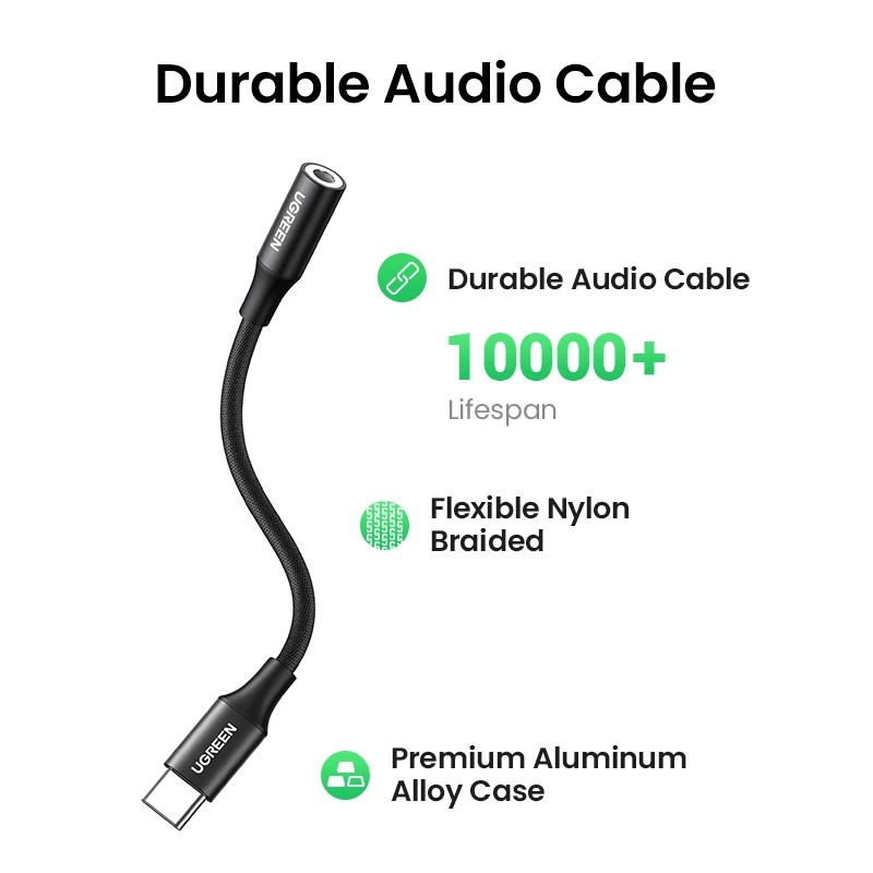 UGREEN Type c to 3.5 jack USB C to 3.5mm Headphone Adapter Audio AUX 3.5 MM Jack Converter for HUAWEI P40 XIAOMI OnePlus 8 PRO