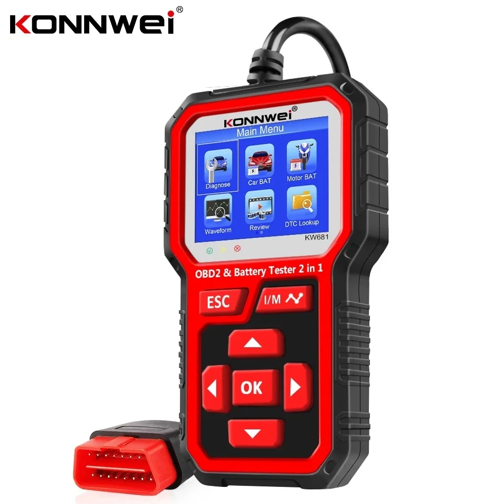 Professional OBD2 Scanner Car Motorcycle Battery Tester Tool KW681 OBD2 Code Reader Full OBD Automotive Scanner DiagnosticTools