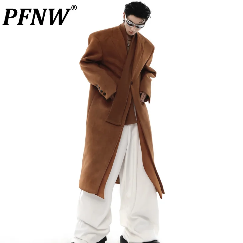 

PFNW 2023 Men's Autumn Winter Fashion Shoulder Pad Vintage Single Button Coat Double Layer Design Windbreaker Long Coats 12A6556