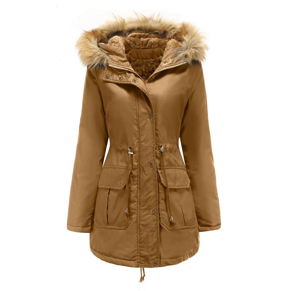 Thick Warm Winter Coat Women Luxury Fox Fur Hooded Zipper Closure Solid Fashion Causal Cotton Coat Outwears Jackets Clothes New