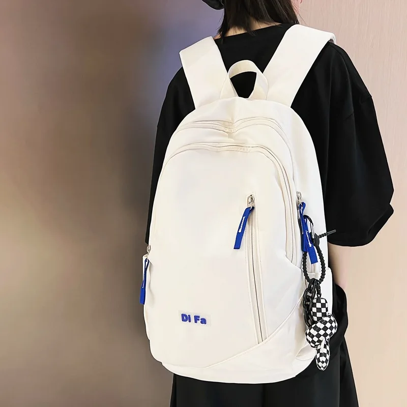 

Fashion Student Schoolbag Women's Book Bag Solid Color Backpack for Teenager Girls Large Capacity Travel Schoolbag