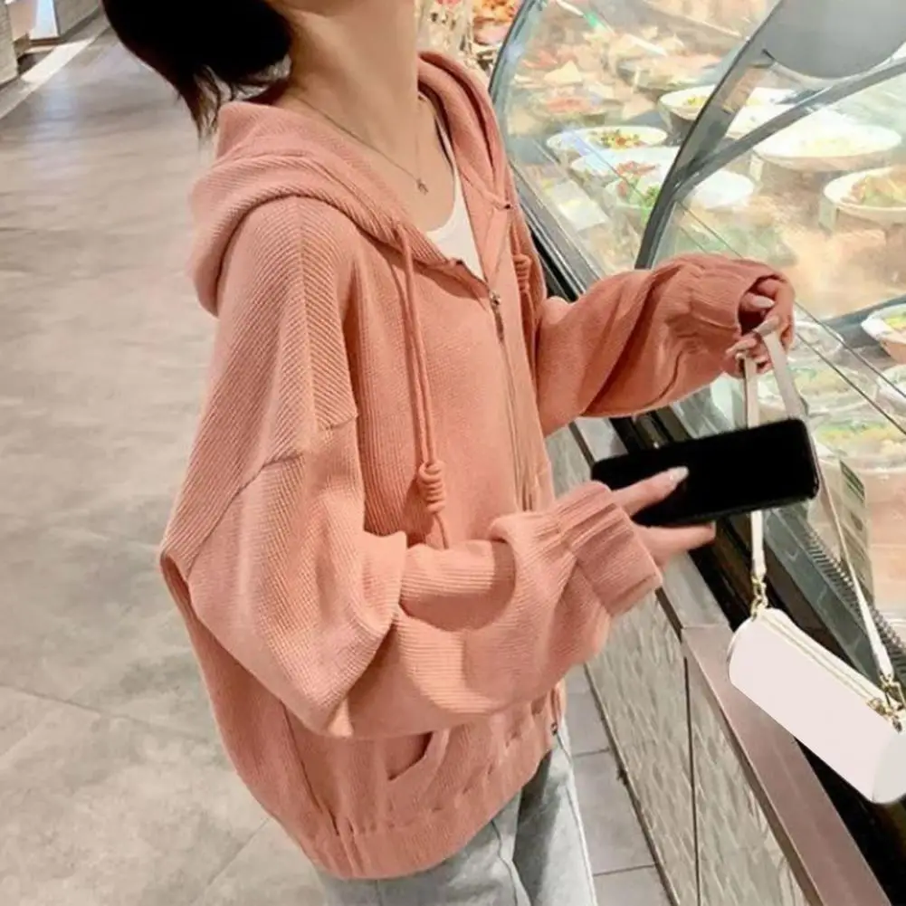 

Women Sweatshirt Coat Stylish Women's Waffle Texture Hooded Sweatshirt Cardigan for Spring Autumn Sports Activities Soft Women