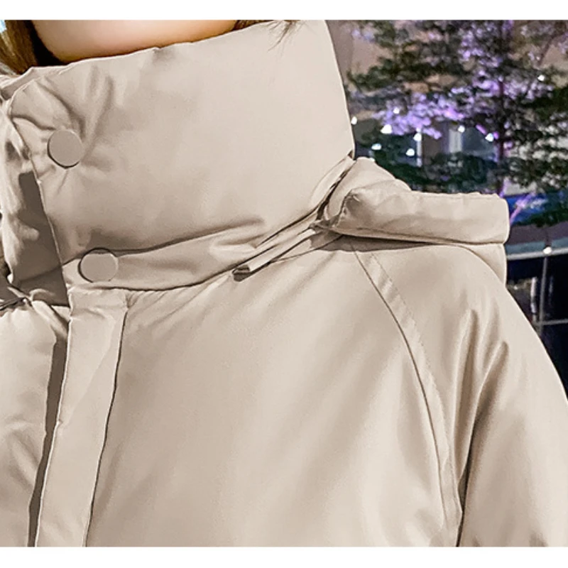 Thickened Straight Temperament Commuter Down Cotton-padded Jacket Zipper Women Loose Long Solid Color Hooded Winter 2023 New