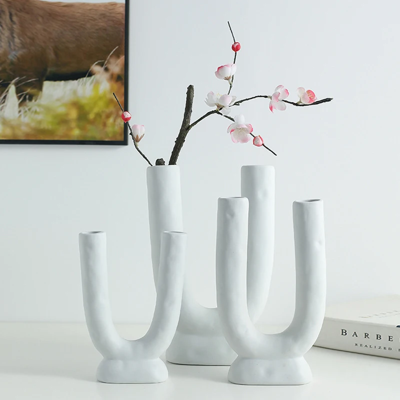 

Белая керамическая ваза NIFLHEIM абстрактной формы в скандинавском стиле, Цветочная композиция для дома, офиса, настольное украшение для кабин...