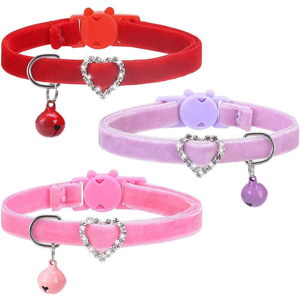 Ошейник на День святого Валентина с колокольчиком розовый мягкий Флокированный