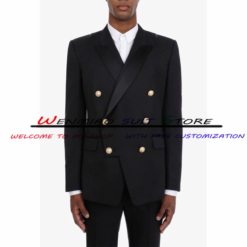 Suit for Men Double Breasted Jacket Wedding Tuxedo Groom Jacket Metal Button Blazer Pants Two Piece