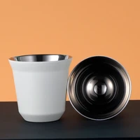 2 pcs stainless steel coffee cup double layer anti scalding espresso cup vacuum powder receiver milk jug coffee coffeeware 2022