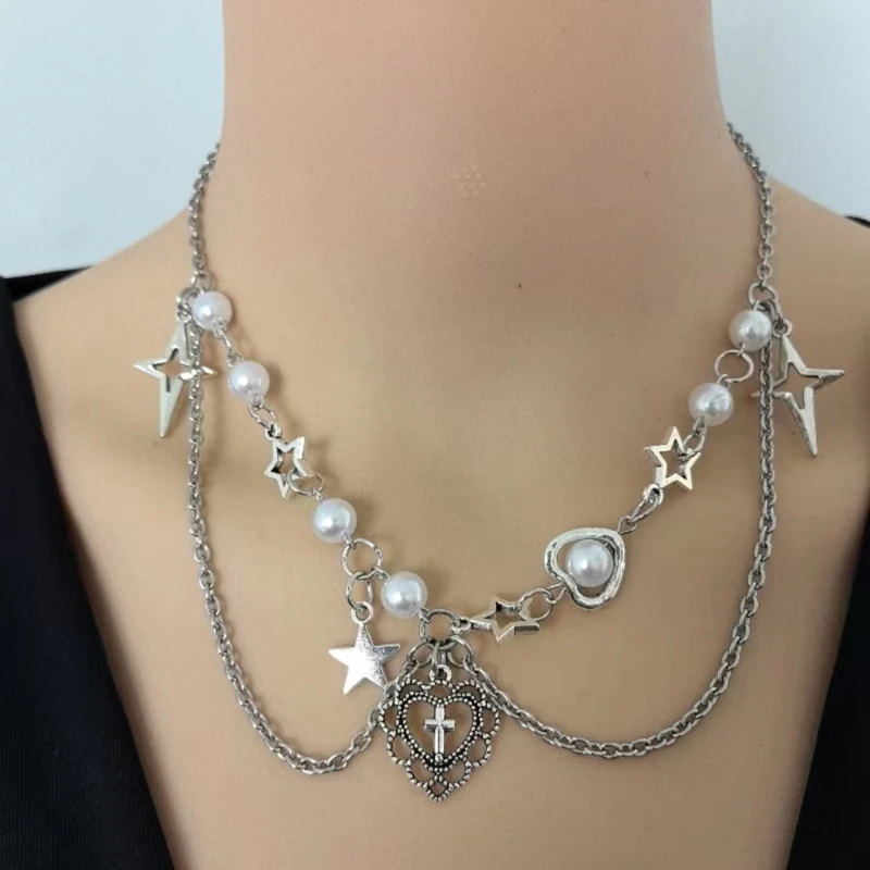 ZB91 Уникальное ожерелье в форме сердца с подвеской ​​форме и звезды двухслойное