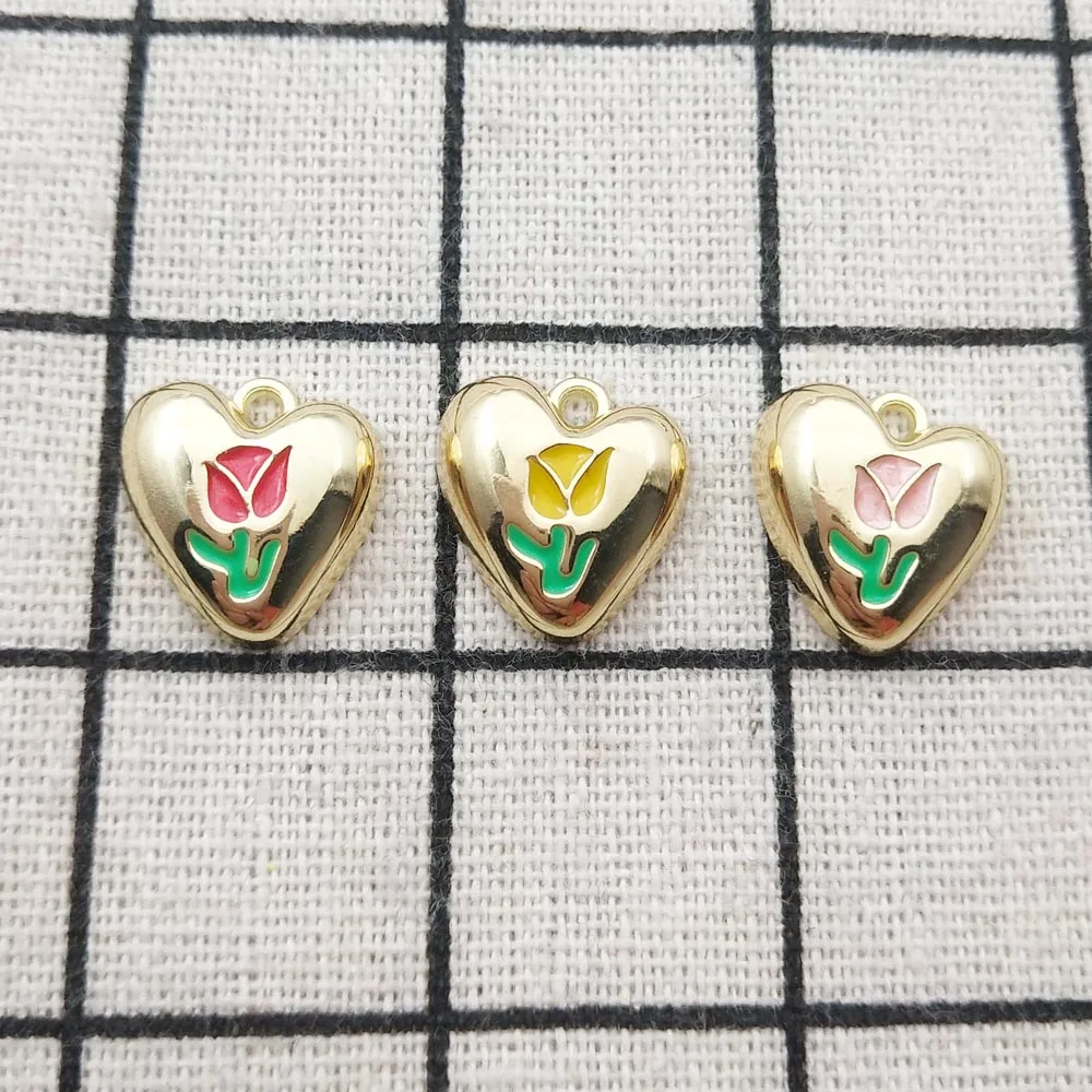 

10pcs Enamel Flower Heart Charm for Jewelry Making Earring Pendant Bracelet Necklace Charms Diy Accessories 15x16mm