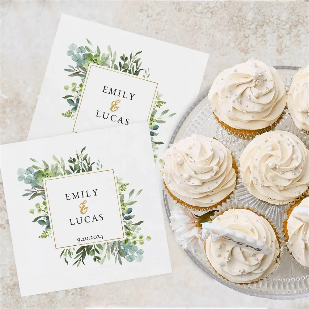 50 шт. свадебные персонализированные салфетки зеленого цвета/100 салфеток для