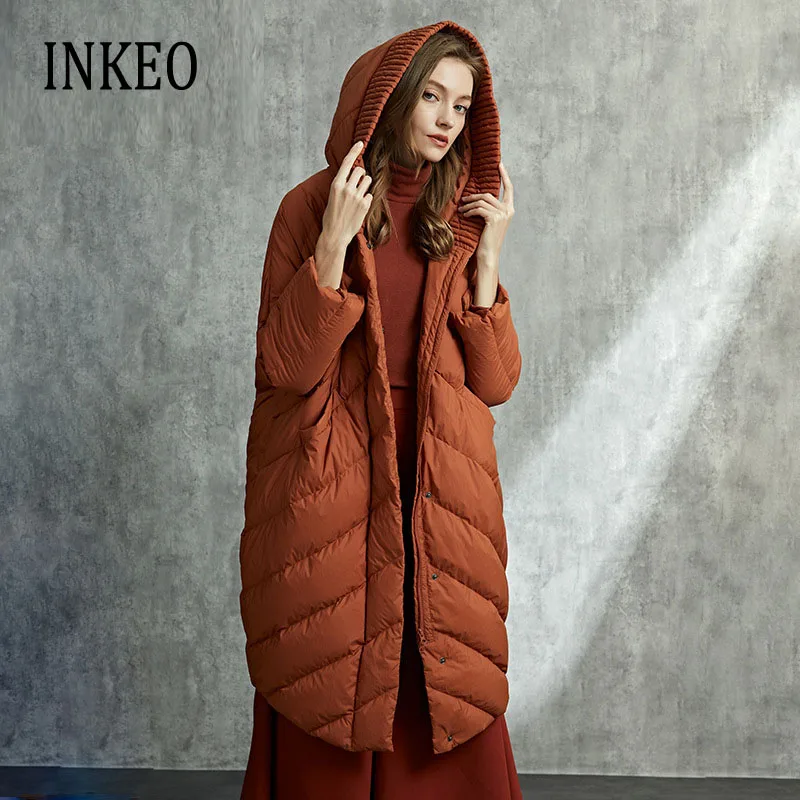 Женский пуховик с капюшоном Зимний вязаный длинный в стиле пэчворк плотный