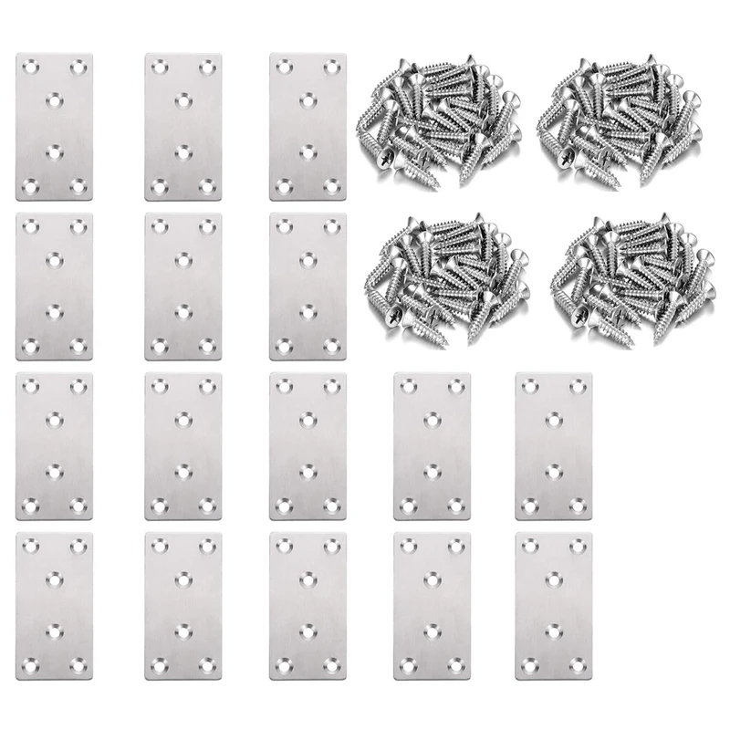 

16PCS Flat Bracket Stainless Steel Straight Fixing Repair Board, Straight Bracket Repair Board Is Suitable For Furniture