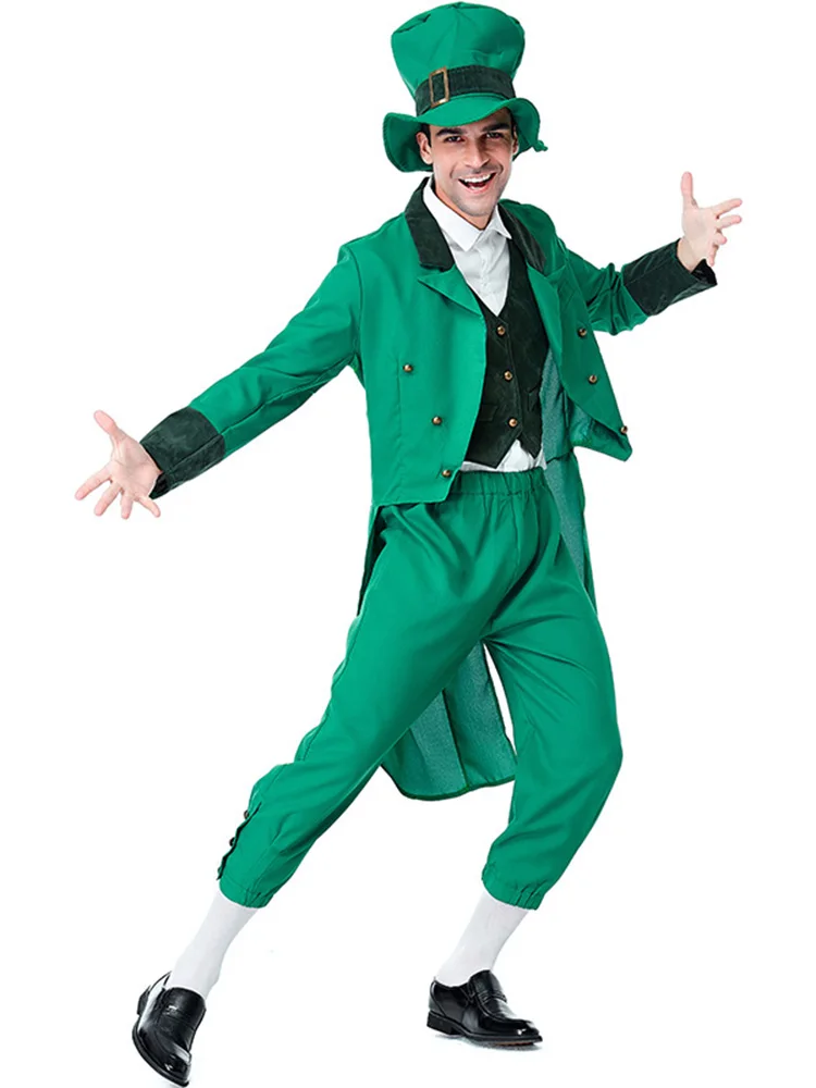 Мужской костюм ирландского лепрекона на день Святого Патрика зеленый пасхальный
