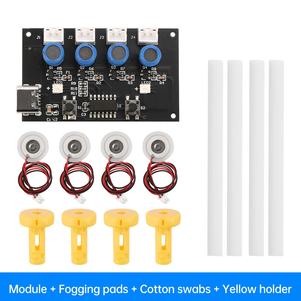 1 комплект, модуль увлажнителя, комплект «сделай сам», плата управления распылением, ультразвуковой распылитель, драйвер тумана, печатная плата, интерфейс типа C, 4 сопла