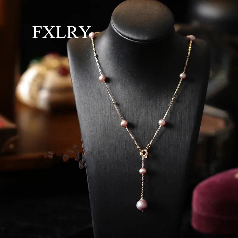 

FXLRY Original Handmade Shell Pearl Purple Clavicle Chain Adjustable Necklace For Women Jewelry