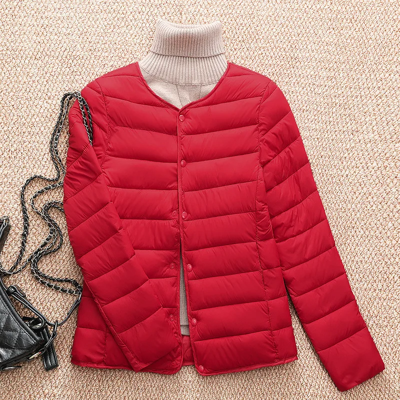 Short Lightweight Down Cotton Jacket with Round Neck  Female Winter 2023 Parka New In Outerwear Spring Fluffy Leather