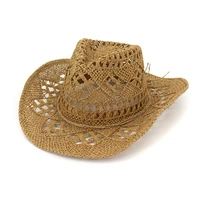 unisex solid western sunshade cap fashion hollowed handmade cowboy straw hat women men summer outdoor travel beach hats
