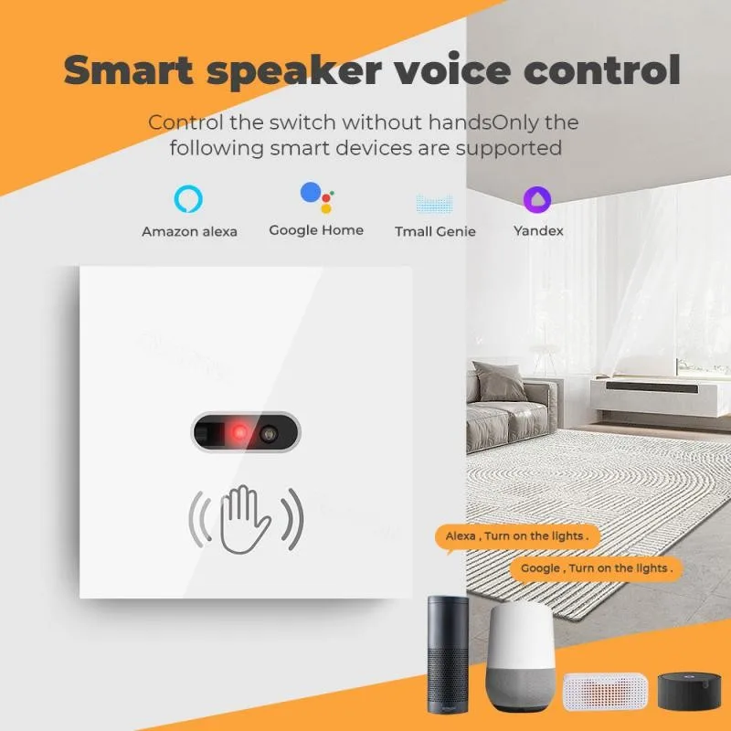 

No Touch Needed Traditional Switch 10a Infrared Sensor Switch Neutral Wire Smart Home Tempered Glass Panel Intelligent Switch Us