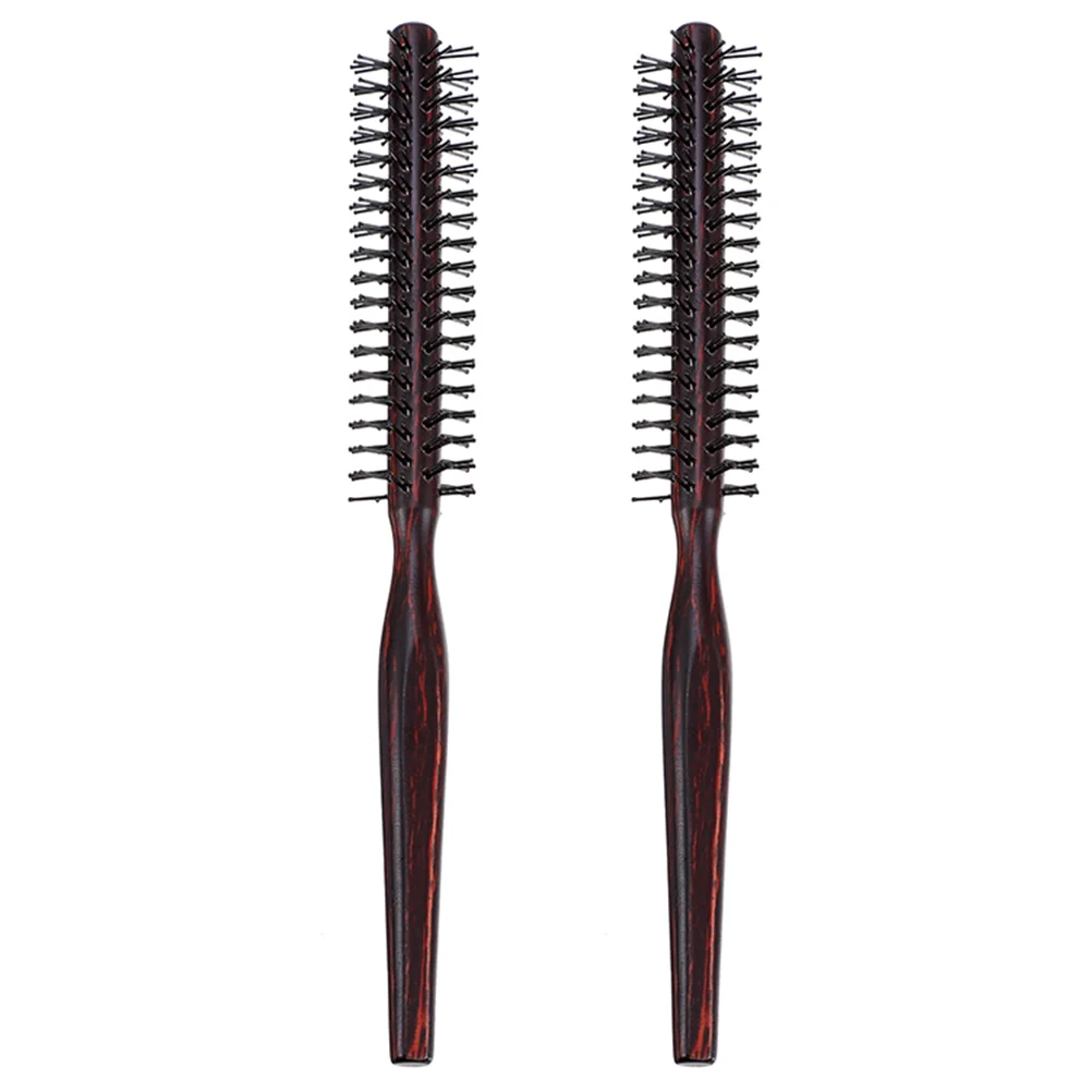 

2 Pcs Pear Wood Curling Comb Scalp Massage Hair Styling Care Brush Curly Salon Supplies Round Hairbrush Bristles Curlers