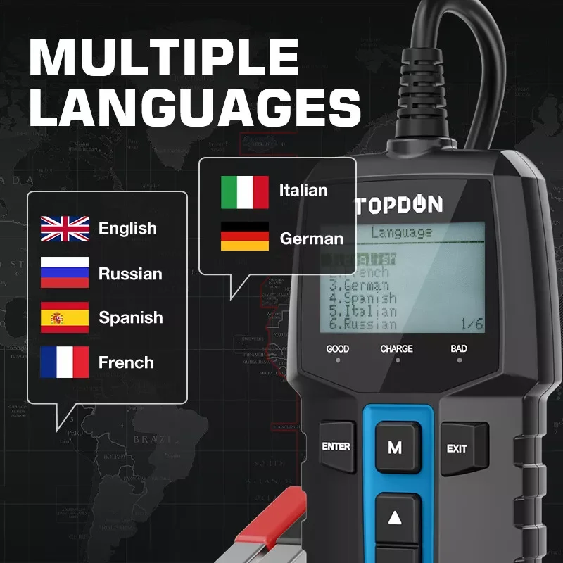 

TOPDON BT100 12 В автомобильный цифровой автомобильный диагностический тестер аккумулятора анализатор автомобильный сканер зарядки инструмент тест аккумулятора