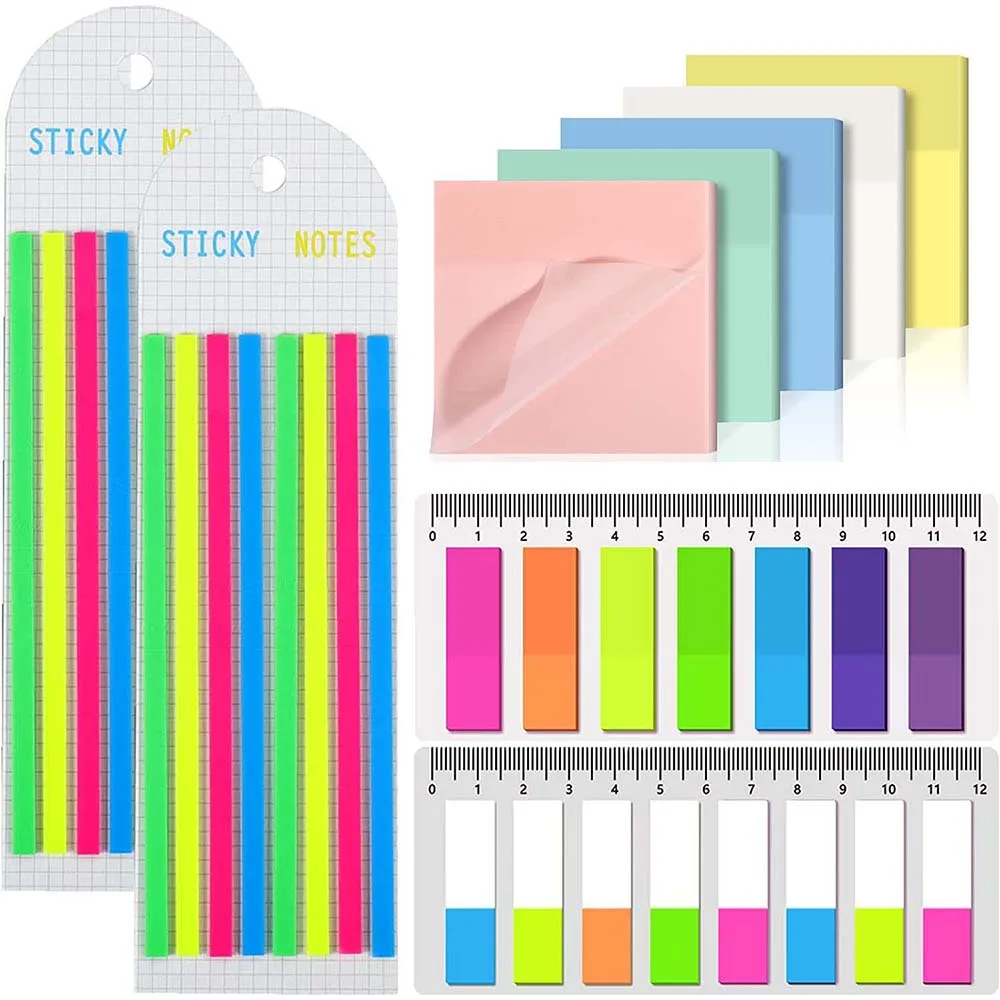 850Pcs Color Stickers Transparent Fluorescent Index Tabs Flags Sticky Note Stationery Children Gifts School Office Supplies