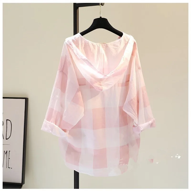 Spring Autumn Women Shirt Fashion Casual Plaid Hooded Shirts Long Sleeve Button Down Blusa Feminina Streetwear рубашка женская