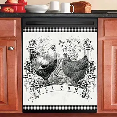 

Kitchen Dishwasher Magnet Front Cover Sticker Country Retro Chicken Refrigerator Front Cover Magnet Sticker Appliance Sticker Ki