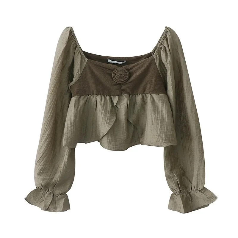 Осенняя новая элегантная укороченная рубашка во французском стиле с 3D розами и