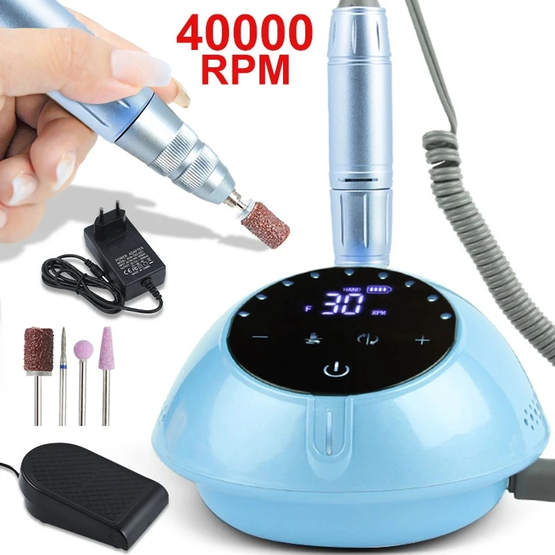 New 40000RPM Nail Drill Manicure Machine With HD Display Plug-in Nail Drill Milling Cutter High Speed Nail Polisher Sander