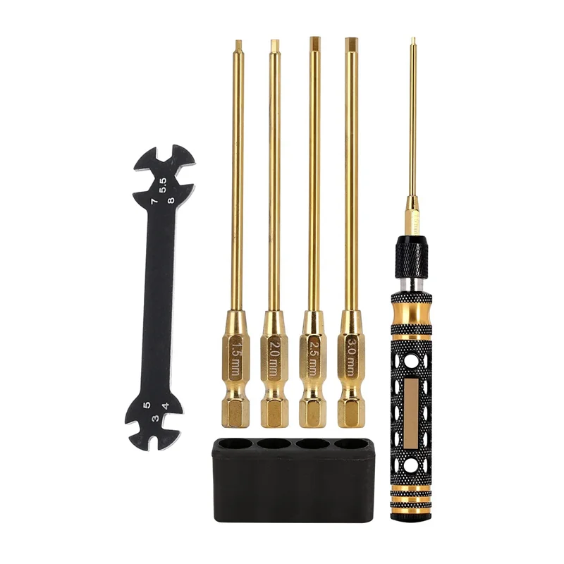 

Hex Screwdriver 4 in 1- Hex Wrenches Set 1.5mm 2.0mm 2.5mm 3mm with 4 in 1 Cross Wrench 4 5 5.5 7mm- RC Tool Kit