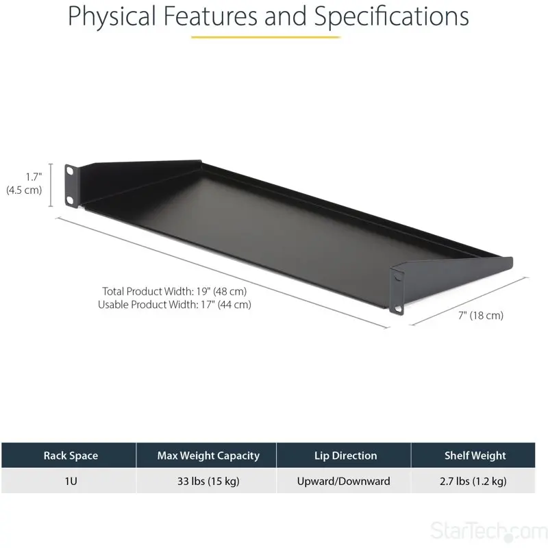 

Server Rack Cabinet Shelf Fixed 7" Deep Cantilever Rackmount Tray for 19" Data/AV/Network Enclosure w/cage nuts screws squat
