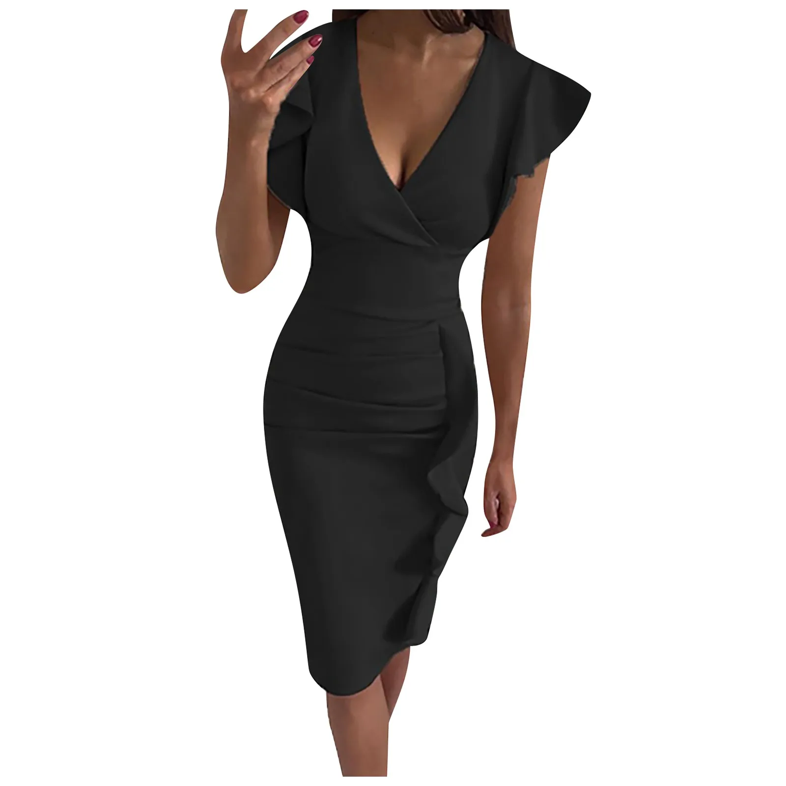 

Женское винтажное Платье с запахом, облегающее Платье средней длины с V-образным вырезом и оборками на рукавах для клуба и вечеринки, лето 2022