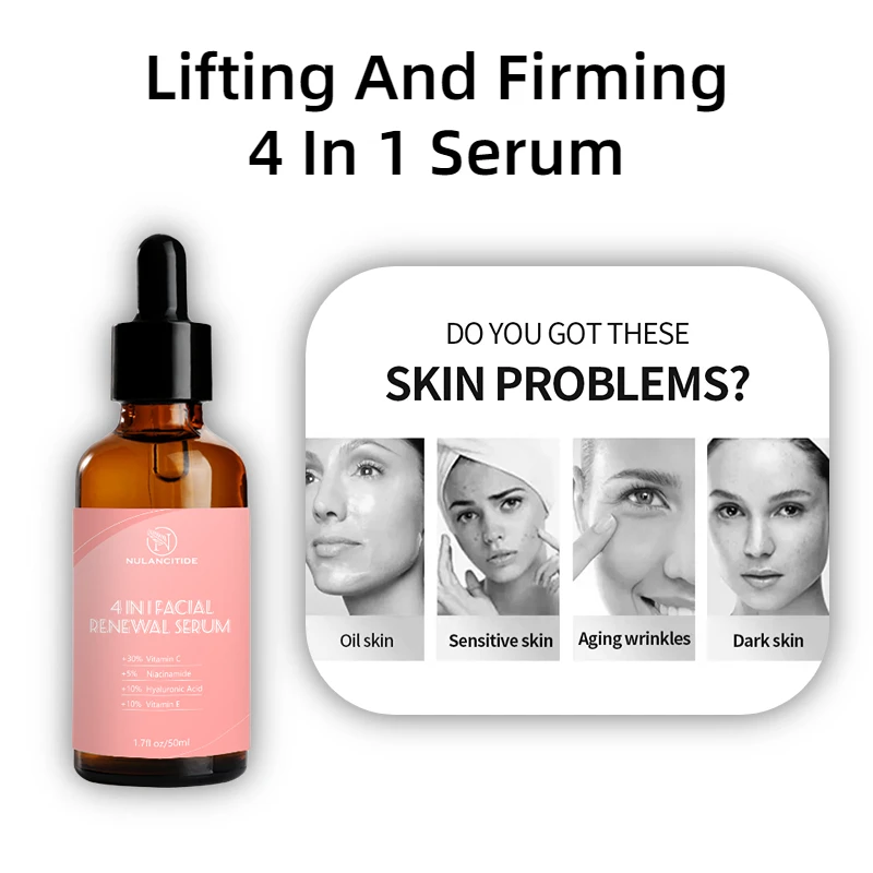 

50ml Face Serum 4 in 1 Skin Care Hyaluronic Acid Niacinamide Anti-Aging Wrinkle Whitening Moisturizing Exfoliating Shrink Pores