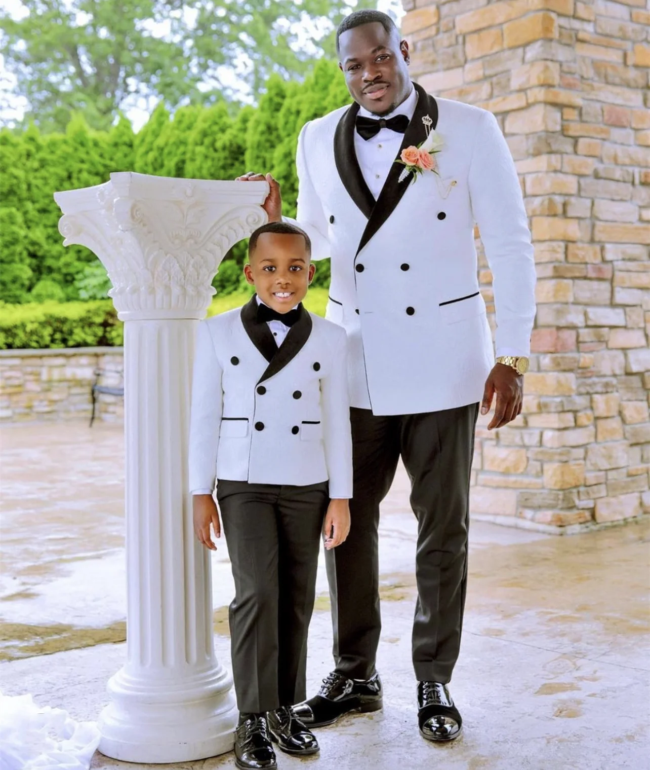 

Father And Son Parent Child Clothes Slim Fit Jacquard Blazer Black Pants Men Suits Boys Suits Wedding Formal Male Children Set