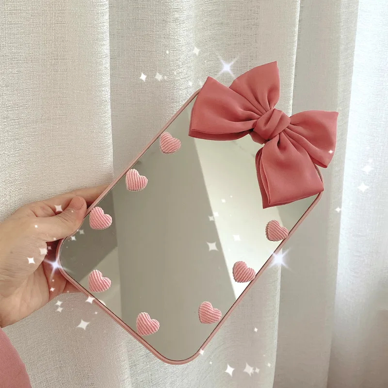 

HE09 ow-knot Desktop Makeup Mirror Desktop Princess Mirror Cute Girl Student Dressing Pink Mirror Portable Folding Mirror