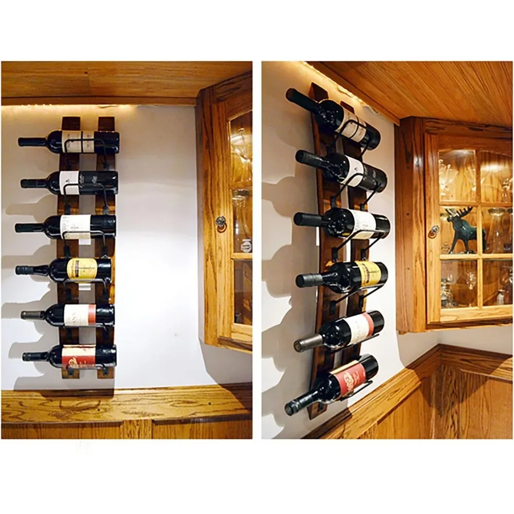 Настенный Винный Стеллаж | Деревенский баррель Подвесной деревянный настенный