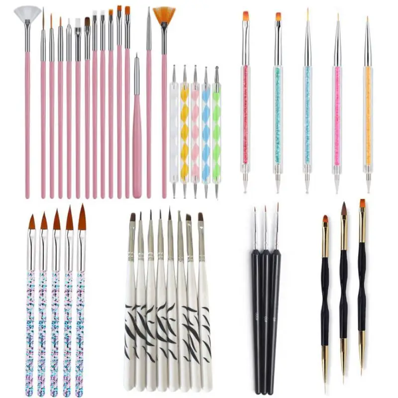 

3/5/8/20PCS Double-head Color Nail Brush Set Painting Line Acrylic Pen Drill Wire Carving UV Phototherapy Drawing Brush Manicure